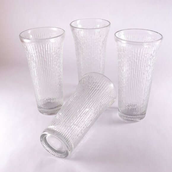 Jeannette Glass Finlandia Textured Ice Design Tree Bark Flared Rim Tumbler Set 4 - Picture 2 of 5
